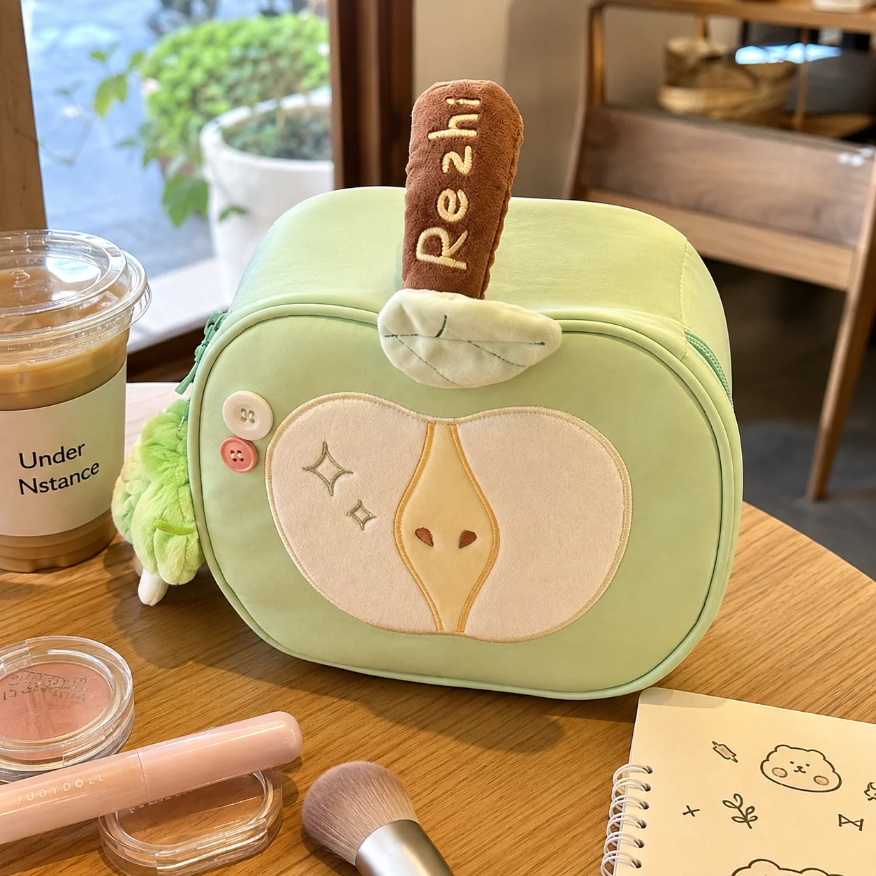 Red Apple Cosmetic Bag Plush Makeup Pouch Portable Toiletry Organizer Large Capacity Travel Skincare Storage Handbag for Women