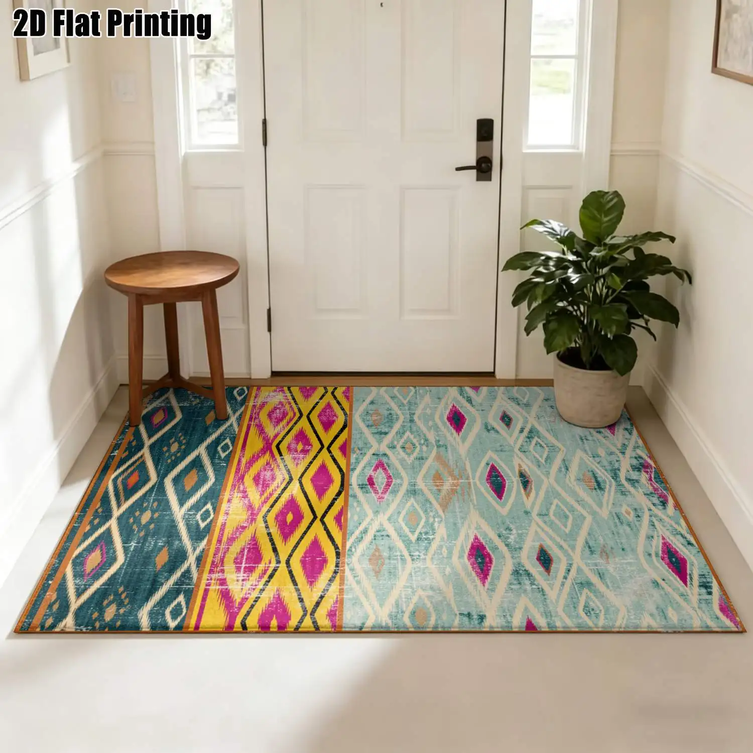 1Pc 2D Printed Carpet: Contrasting Geometric Diamond Patterns, Vintage/Bohemian/Simple Style, Machine Washable, Multi-Size, Ideal for Home Decoration & Various Scenes
