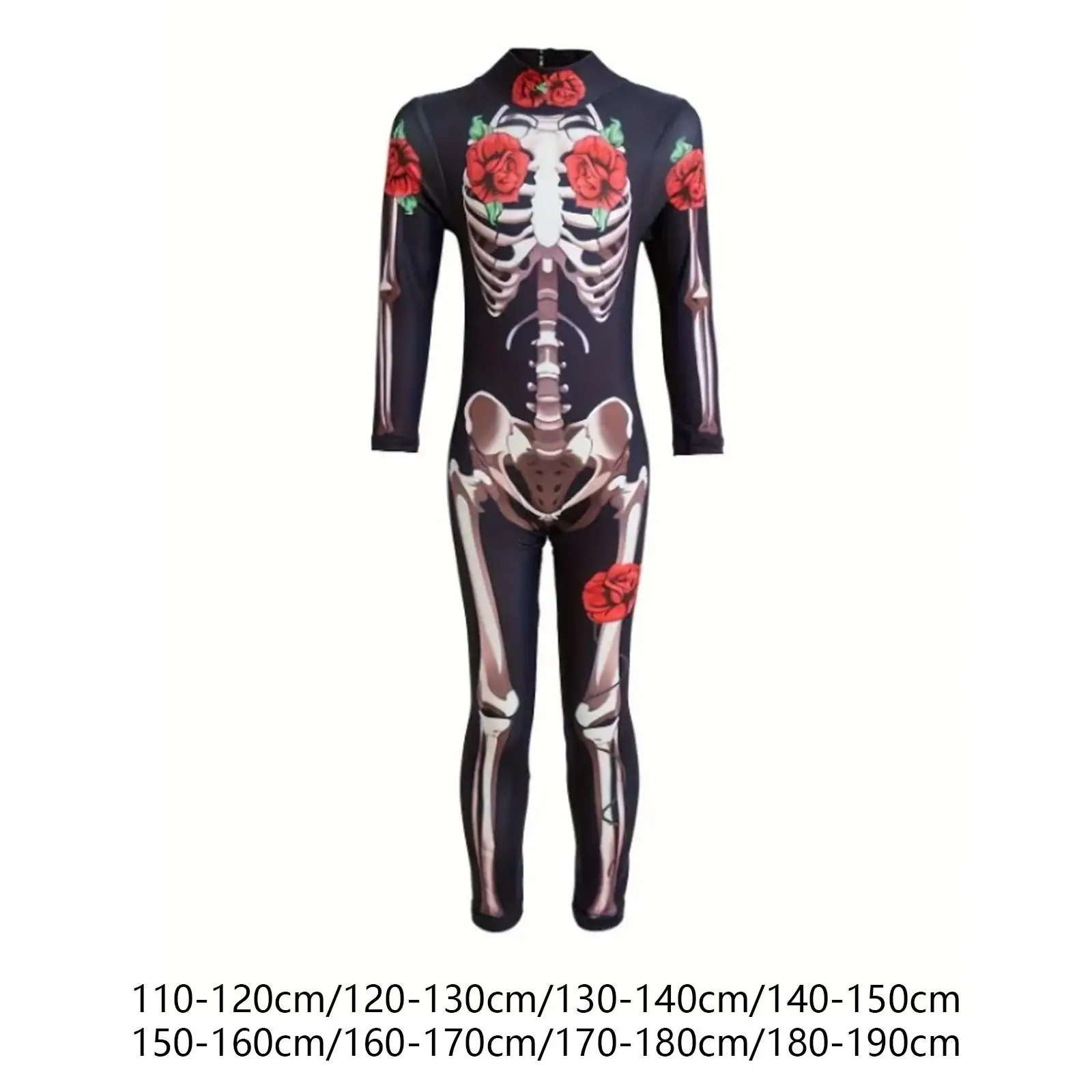 Halloween Skeleton Costume Bodysuit Skinny Decorative Breathable Long Sleeve Playsuit Bone Jumpsuit for Kids Adults Role Playing