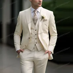 Ivory Men Suit Formal Occasion Business Tuxedos Groom Groomsman Wedding Party Prom Male 3 Piece Set Blazer Vest Pants