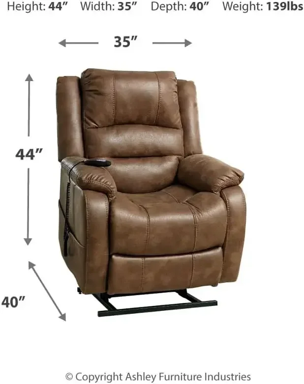 Design by Ashley Yandel Faux Leather Electric Power Lift Recliner for Elderly, Brown