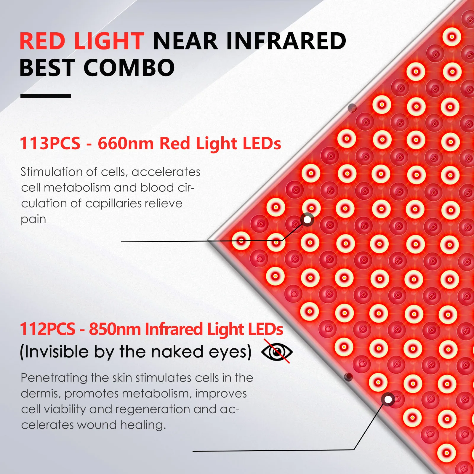 225 قطعة LED مصباح لوحة الضوء الأحمر للوجه مكافحة الشيخوخة العناية بالبشرة الجمال مصباح ليد الجسم لتخفيف الآلام 850nm بالقرب من التدفئة بالأشعة تحت الحمراء