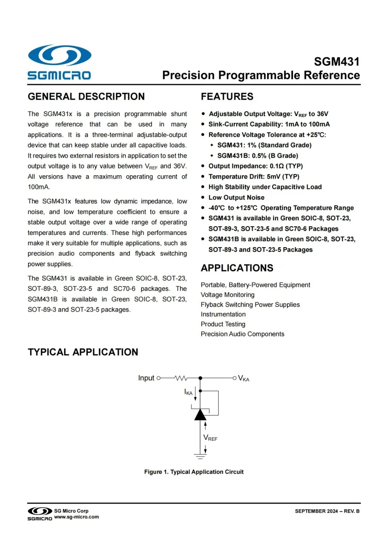 50Pcs/Lot SGM431XC6G/TR SC70-6,Mark: CJE**,Precision Programmable Reference,Electronics,Integrated Circuit IC