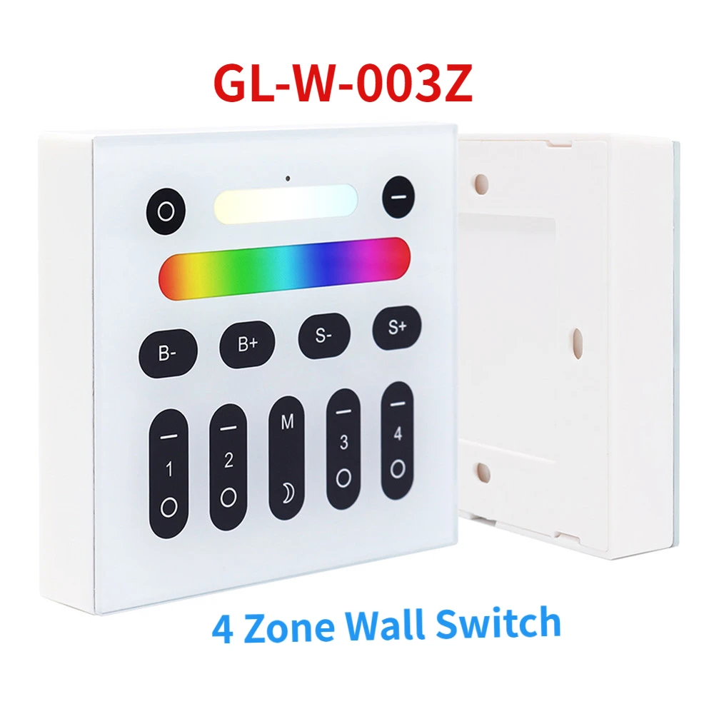 

GLEDOPTO GL-W-003Z 2.4G RF RGBCCT Smart Home 4zone Group Touch Panel Wall Switch Control all Pro Series Product Soposh Bulb Lamp