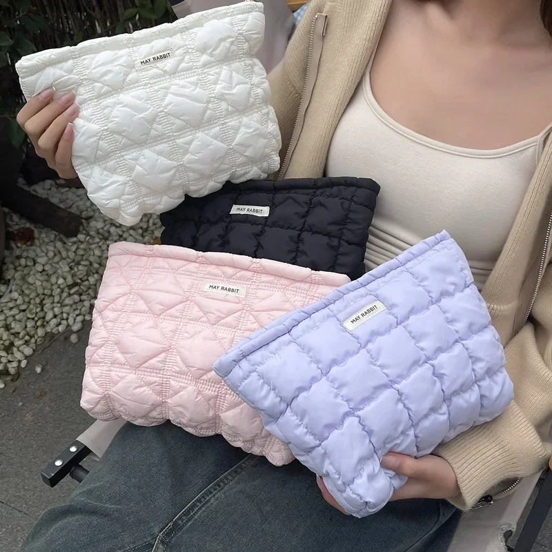 Women Cosmetic Bags Padded Quilted Makeup Storage Bag Korea Puffer Cloud Bag Large Organizer Bag Clutch Handbag Beauty Case