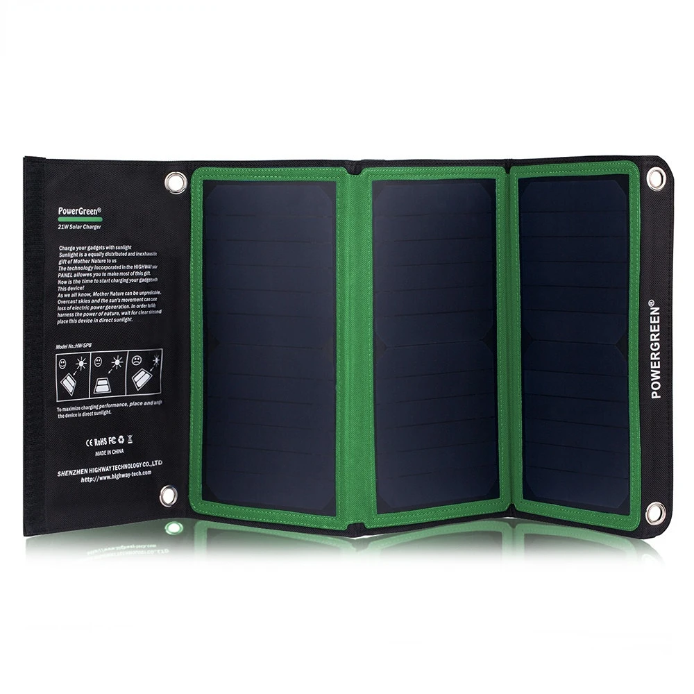 

PowerGreen Phone Accessories Mobile Solar Charger 21W 5V 2A Solar Panel with Carabiner Design