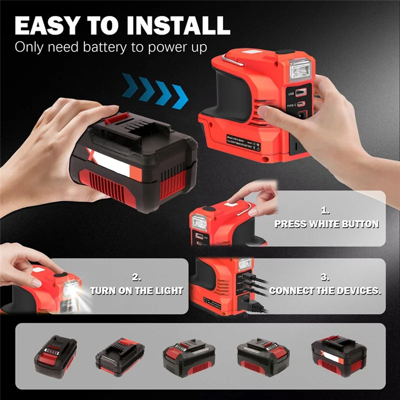 

SOFT-180W Battery Adapter For Milwauke Inverter Converter For Milwauke 18V Li- Battery Powered Outlet USB/Type-C EU Plug