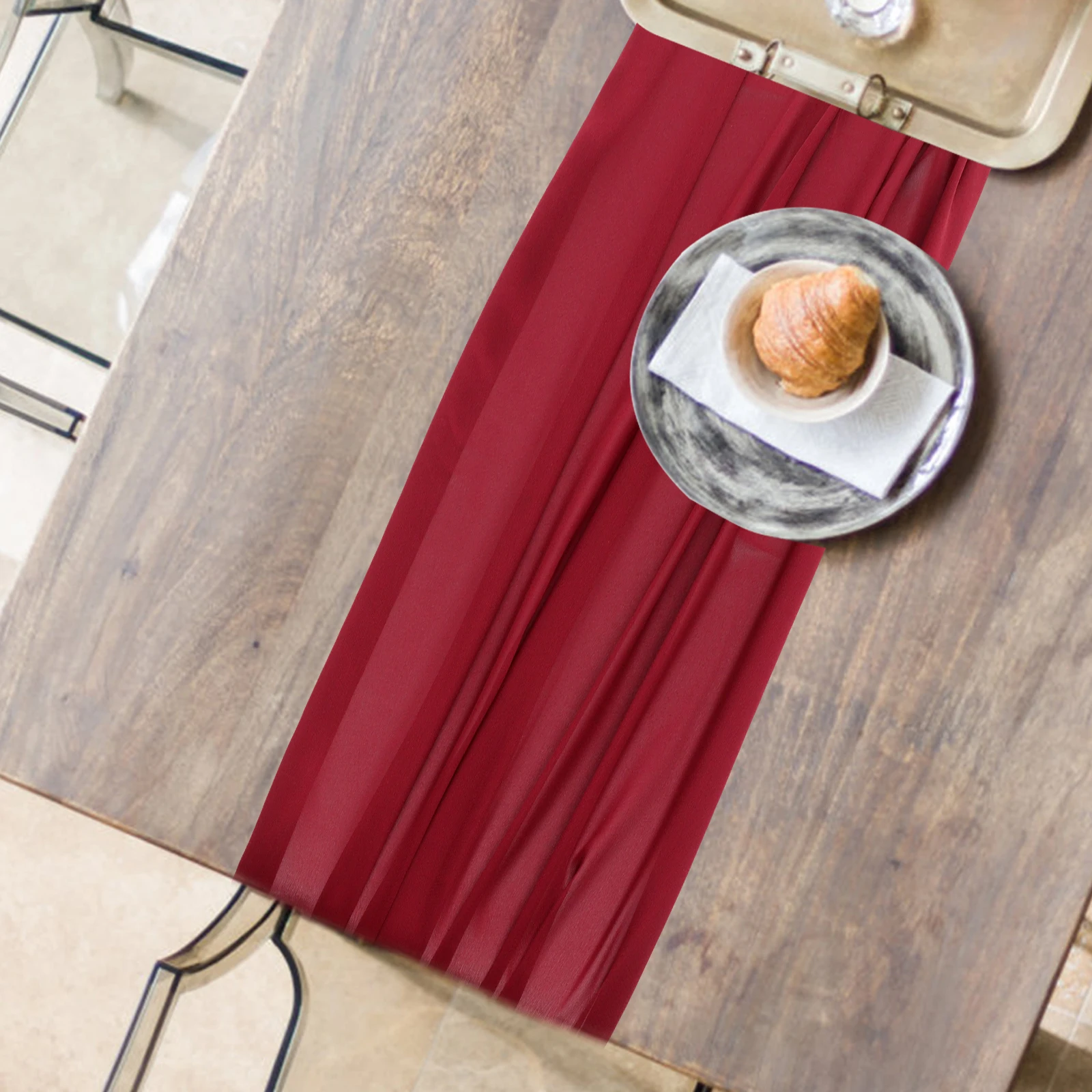 

Chiffon Table Runner Wedding Tablecloth Burgundy Party nament Holiday Birthday Event Home Textiles