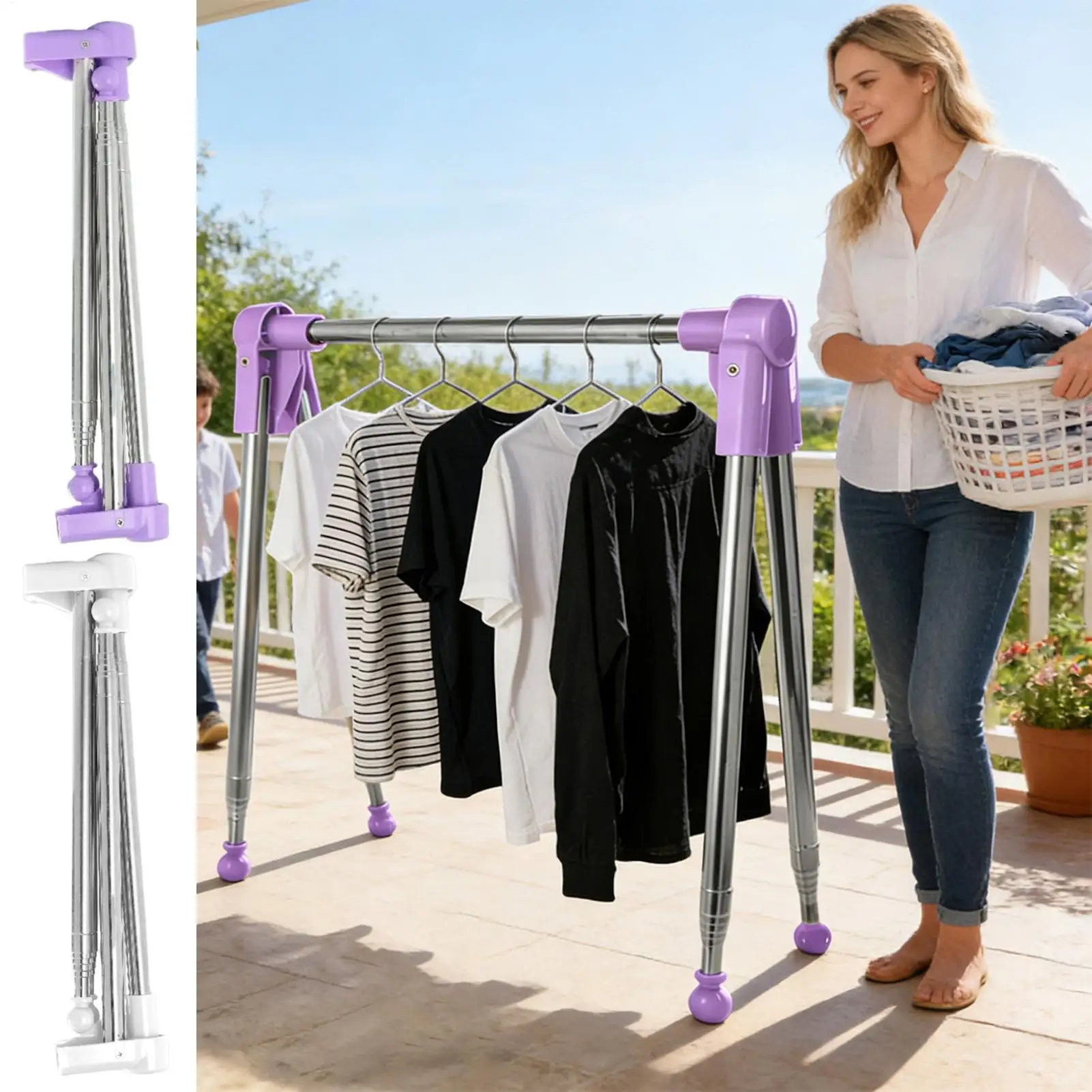 

Foldable Clothes Drying Rack Stainless Steel Telescopic Garment Hanger Clothing Drying Rack for Balcony Travel Camping Bathroom