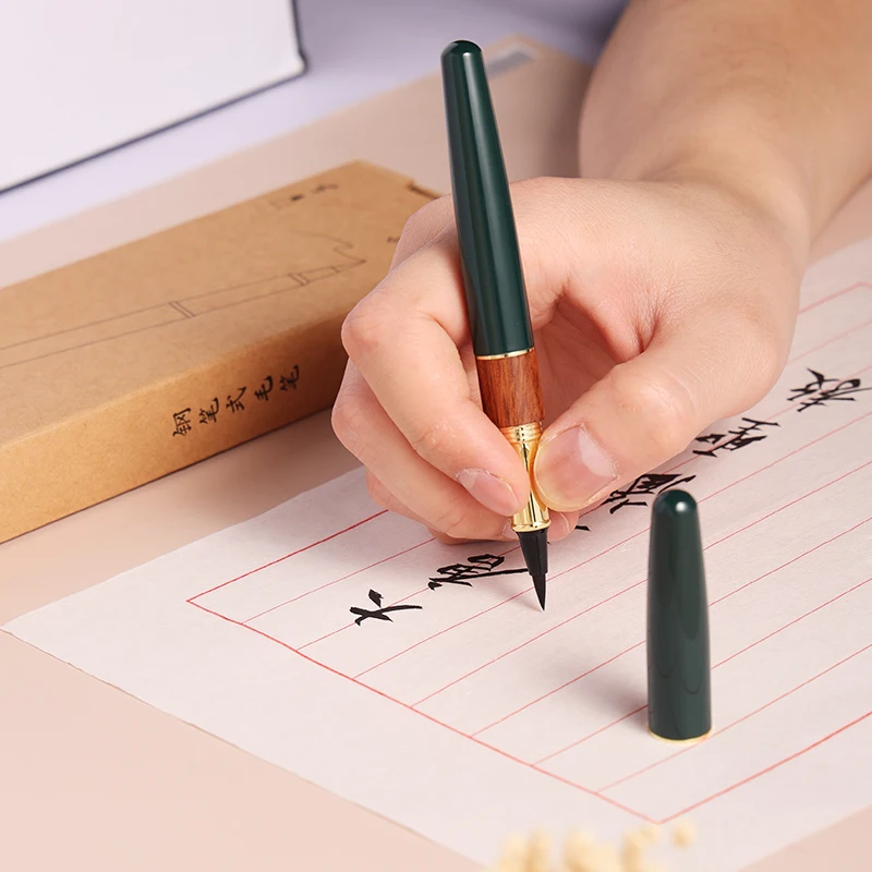 Metal+Wood Texture Dip Pen Gift Box Calligraphy Practice Soft Pen Replacement Ink Bag Equipped with Ink Absorber Brush Writing