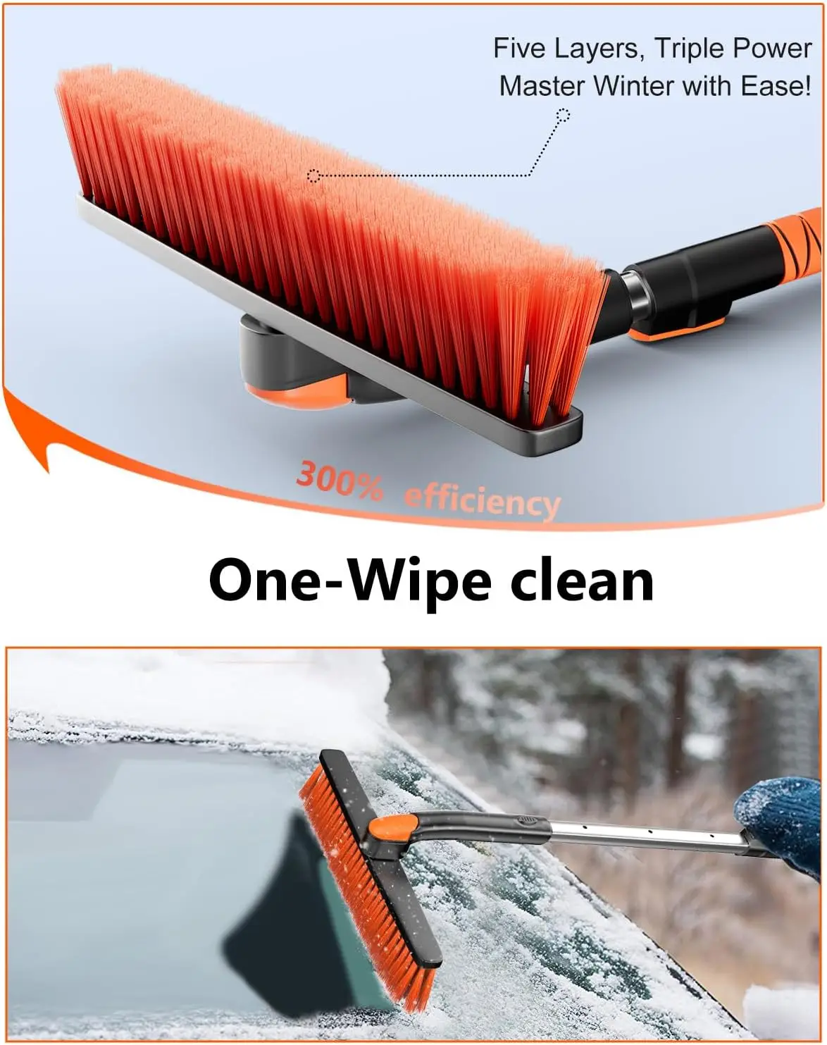 Upgraded Extendable Snow Brush with 360° Pivot Head - Military-Grade Ice Scraper for Car Windshield Cleaning