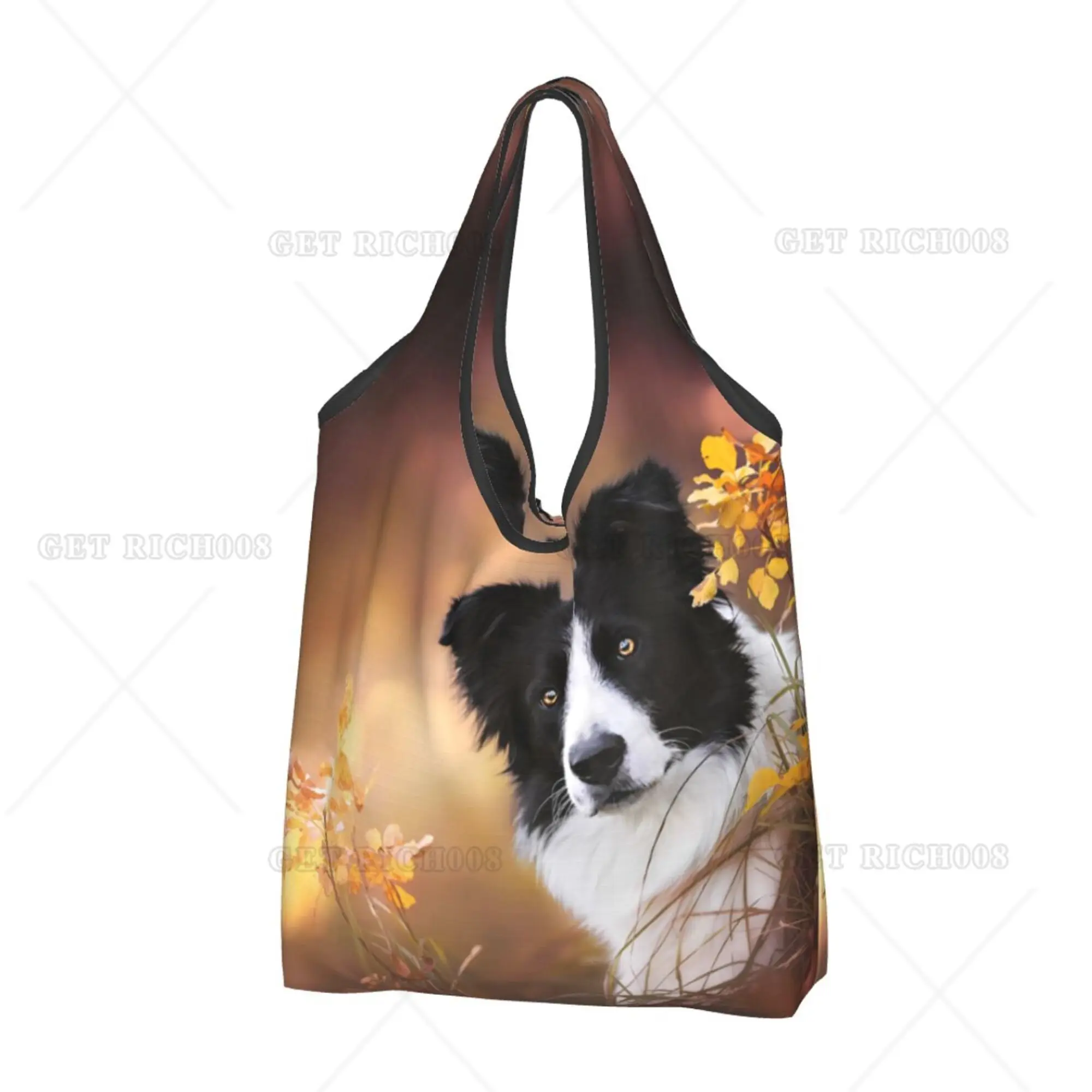 Border Collie Folding Tote Bags for Women Supermarket Bag Anime Eco-friendly Bag One Size Fashion No Zipper Work Outdoor