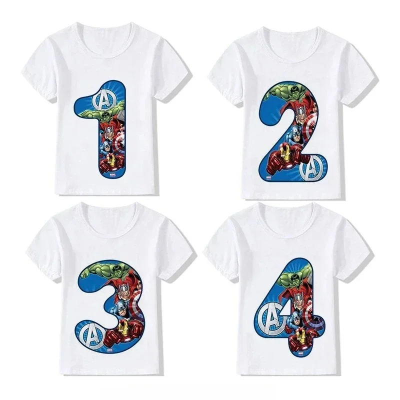 Disney Marvel Hero Birthday Party Cartoon T Shirt Girls Children Tshirt Number 1 2 3 4 5 6 7 8 9 Spiderman Graphic Kids Clothes