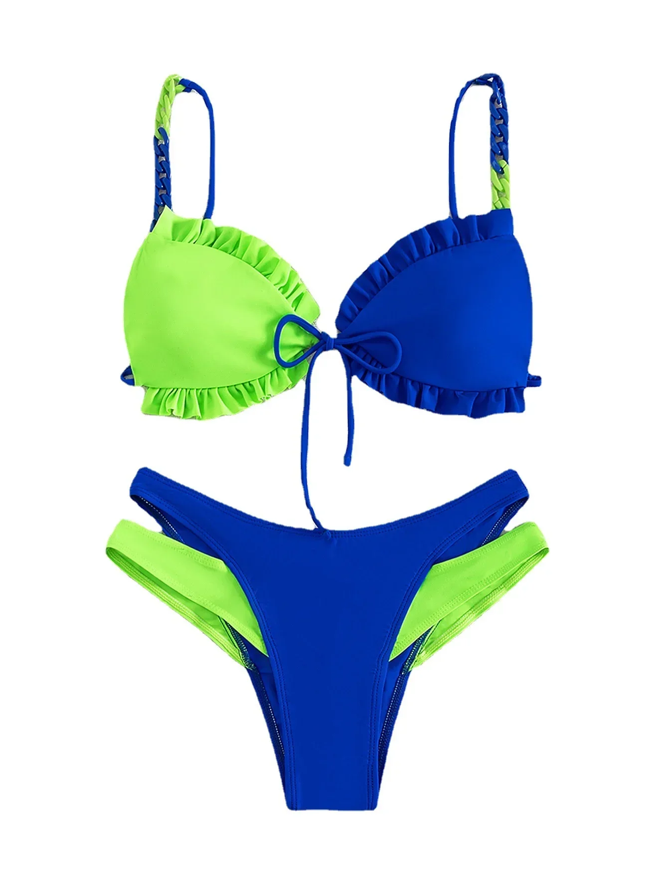 جديد ملابس السباحة الإناث انقسام اللون مطابقة حبال مثير بيكيني مجموعات للنساء