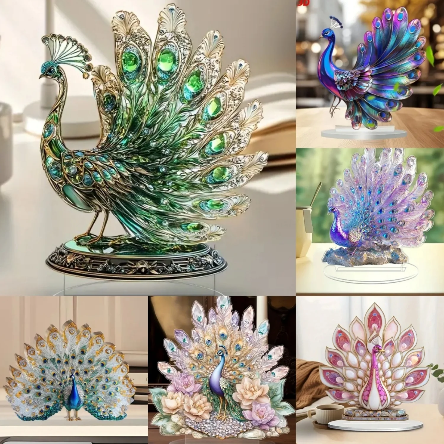 Colorful Peacock Statue, 2D Flat Acrylic Figurine,Home,Office,Cafe,room,Studio,display Case,Table Ornament Desktop Decor Kit