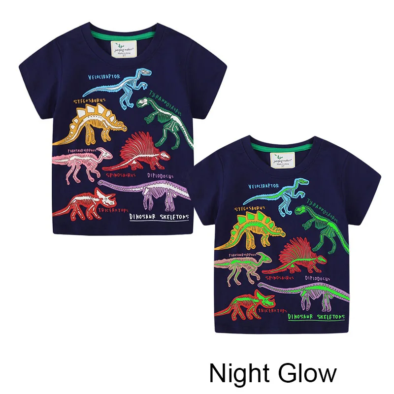 Jumping Meters 2-7T Dinosaurs Print Night Glow Baby Girls Tees Cotton Summer Toddler Clothes Kids Tops Children's Tshirts