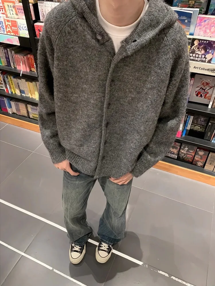 American Retro Knitted Cardigan Men's Sle Autumn Cleanfit Hoodie Loose Fit Outerwear Casual Comfortable Polyester Fiber