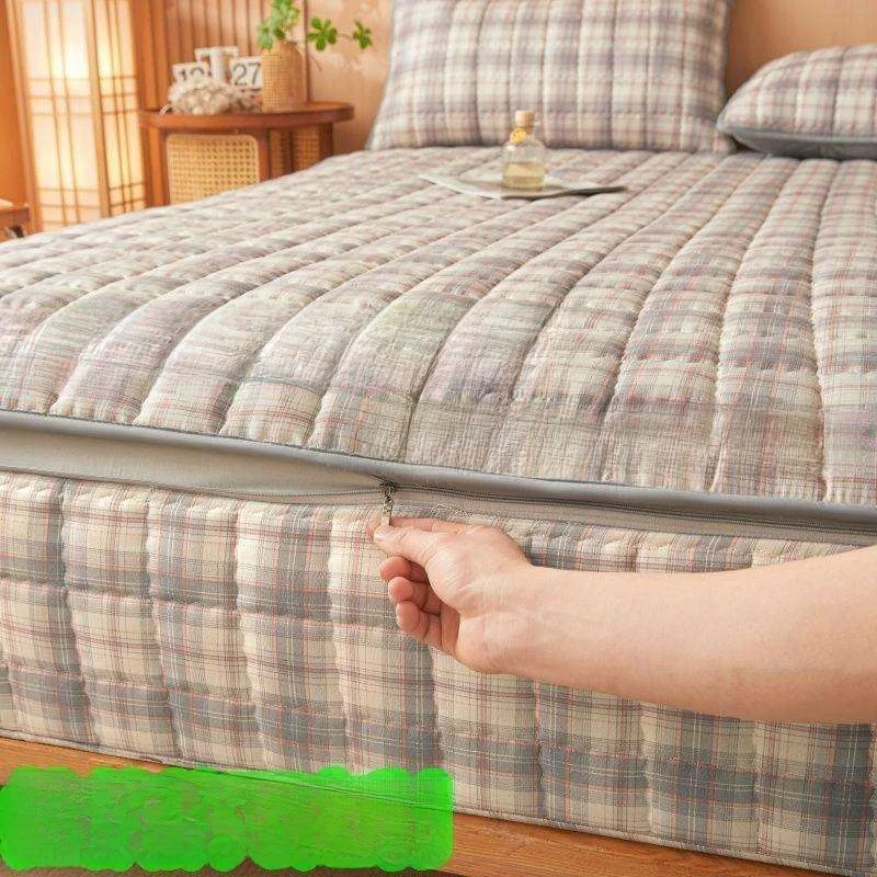 

Thickened Cotton Bed Skirt with Zipper Full Enclosure Removable Mattress Protector Cover Bedspread Single Piece Duvet Cover