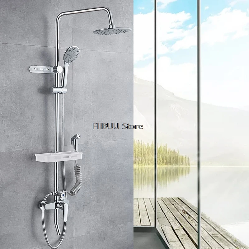 Wall Mounted Shower System Water Saving Shower Set with Top Spray Pressure-enhanced Spray Gun Multifunction Shower Set Bathroom