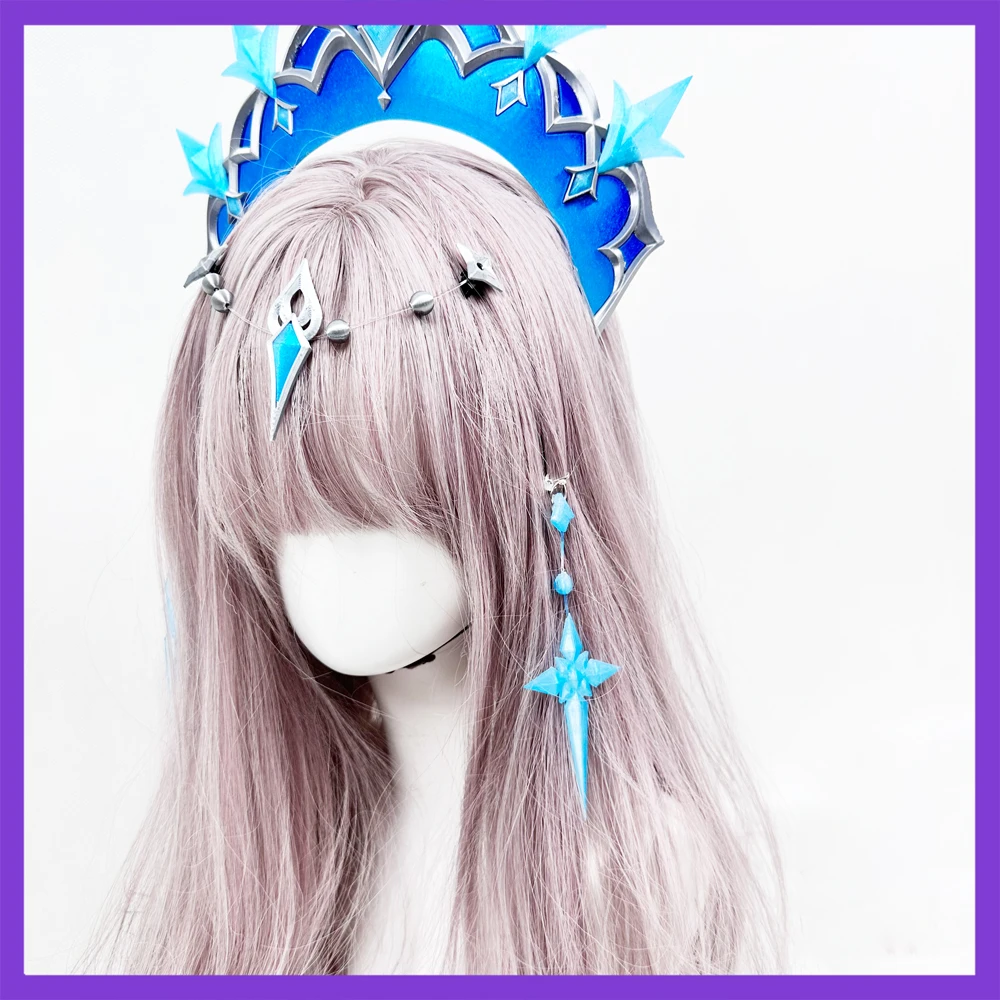 Genshin Impact Tsaritsa Cosplay Wig Headwear Earrings Anastasya Feodorovna Snezhnaya Light Purple Synthetic Curly Hair Halloween - view 5