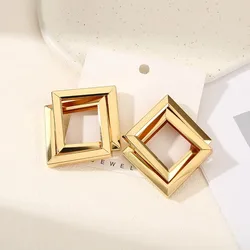 Double Layered Cross Rhombus Shape Drop Earrings for Women Vintage Metal Statement Big Dangle Earrings Hollow Geometry Jewelry