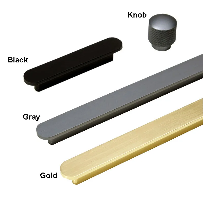 Brushed Gold Aluminum Cabinet handles Long Round-head Flat Wardrobe Pulls Dresser Cupboard Closet Bar 90mm-1000mm Length