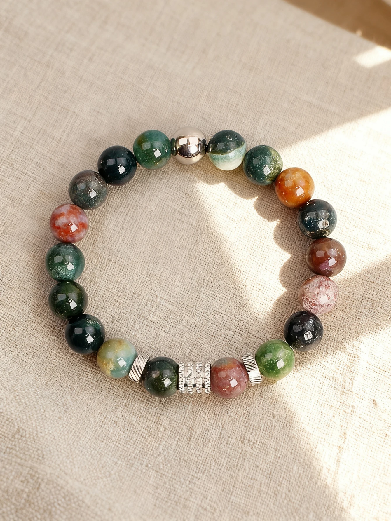 10 مللي متر العقيق الهندي الخرز سوار الفولاذ المقاوم للصدأ خرزة مباعدة اسطوانة الخرز للطاقة الإيجابية شفاء وحماية مجوهرات جديد #3