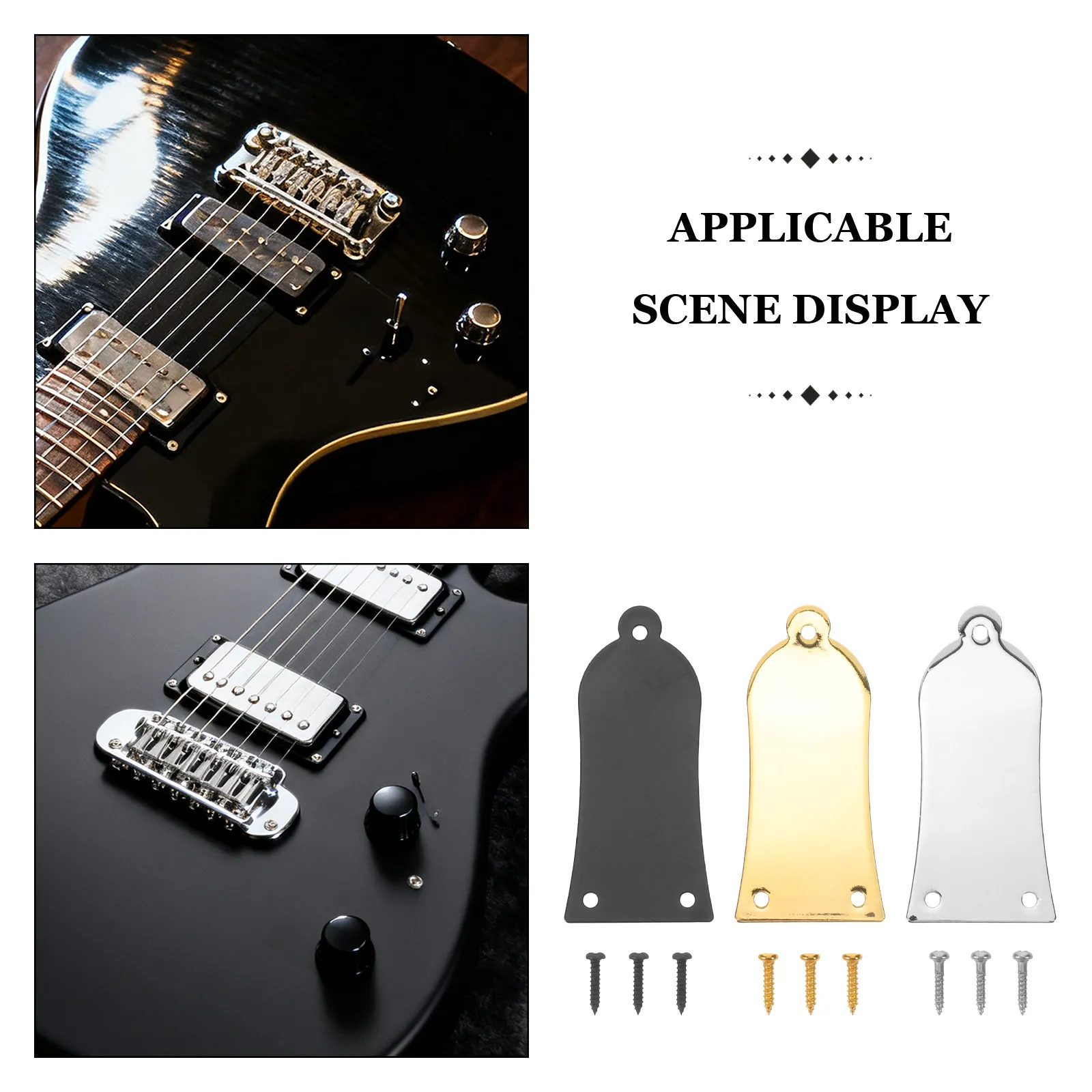 3Pcs Metal Guitar Truss Rod Cover 3 Holes Bell-Shaped for Electric Bass Acoustic Guitar Replacement Maintenance Protection
