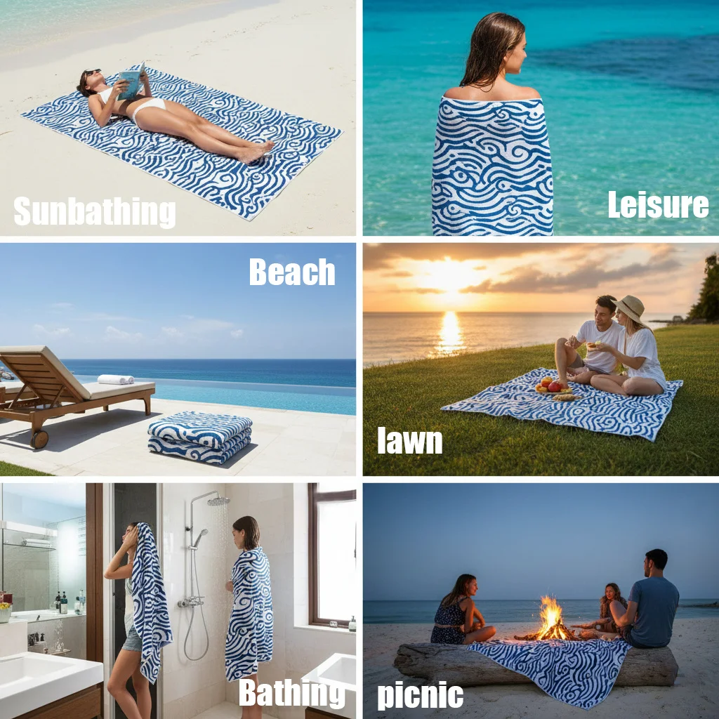 Large Striped Beach Towel Blanket Gold Blue White Summer Resort Pool Towel Beach Vacation Gift