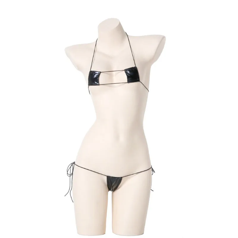 Letnia plaża damska mikro mini bikini zestaw damska seksowna bielizna pokusa skórzany sznurowany biustonosz strój kostiumy Cosplay strój kąpielowy