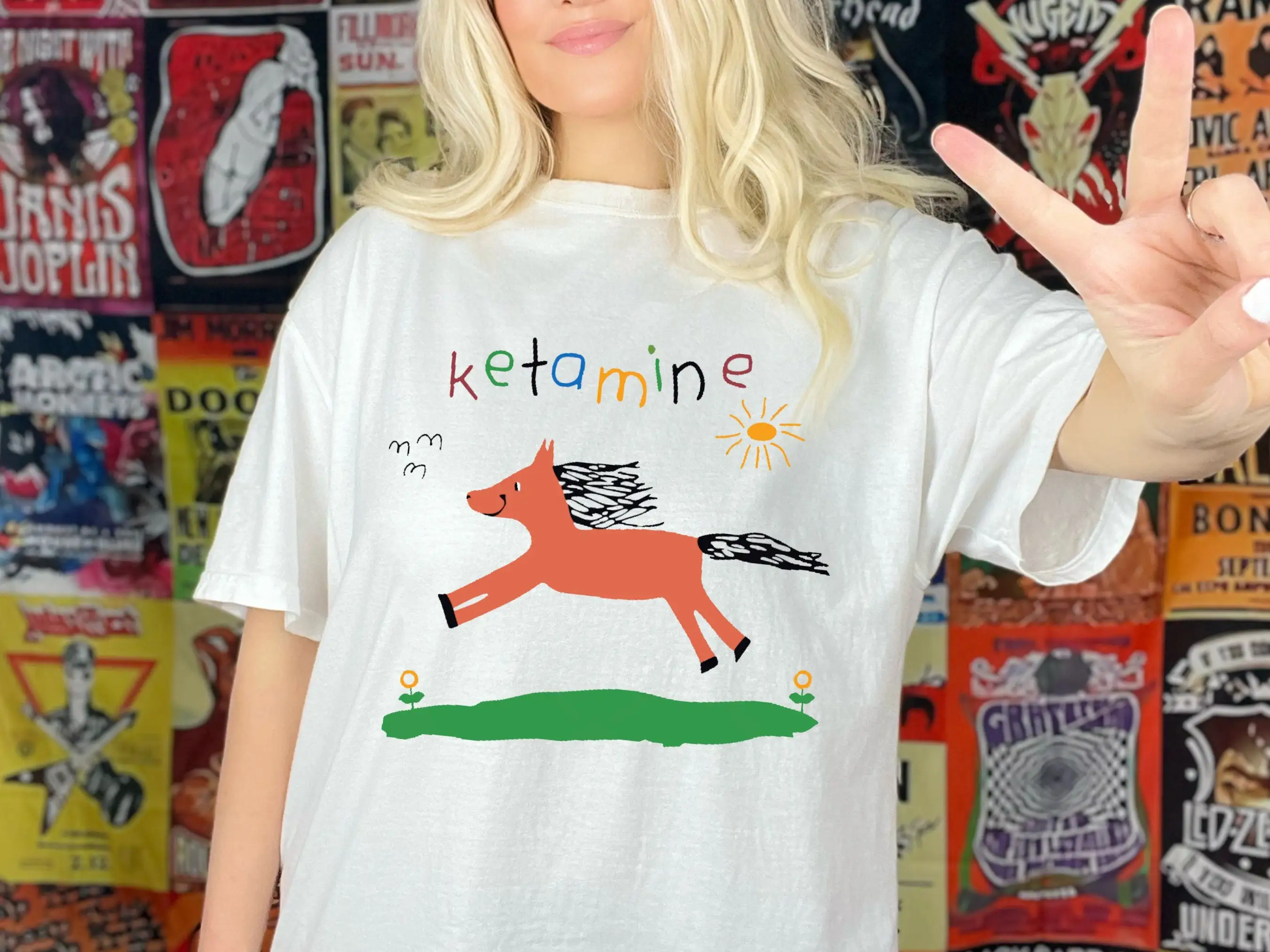 ketamine shirt horse child drawing tee rainbow T meme