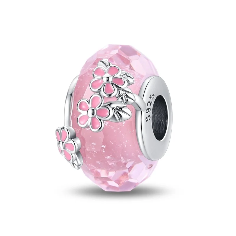 Women's Romantic 925 Sterling Silver Pink Flower Butterfly Set