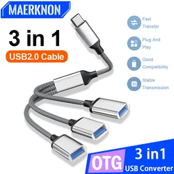 3 in 1 USB C To USB 2.0 OTG Adapter Cable USB C Convertor For Macbook Pro iPad Samsung USB To 3 Ports USB Data Transfer Adapter