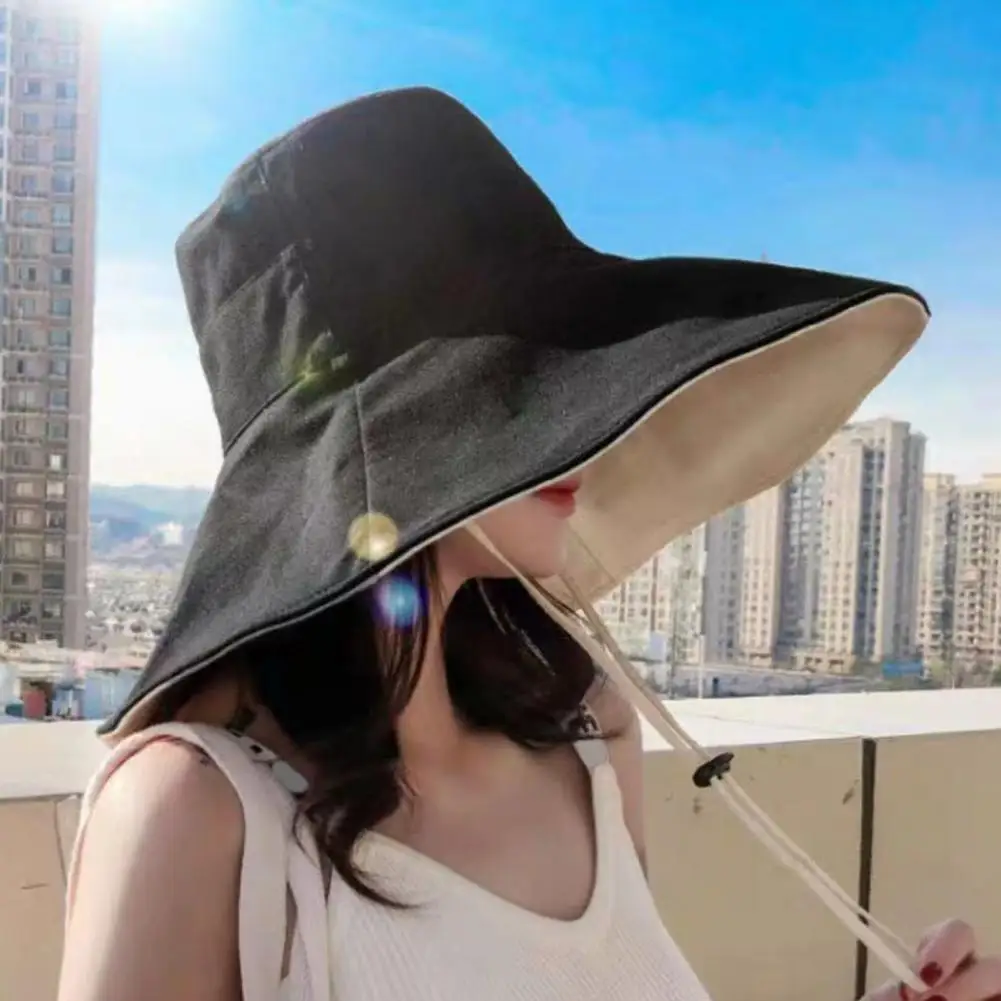 Sun Hat Wide Brim Double Layer Sun Protection Adjustable Strap Fisherman Hat Lightweight Summer Outdoor Cap 95