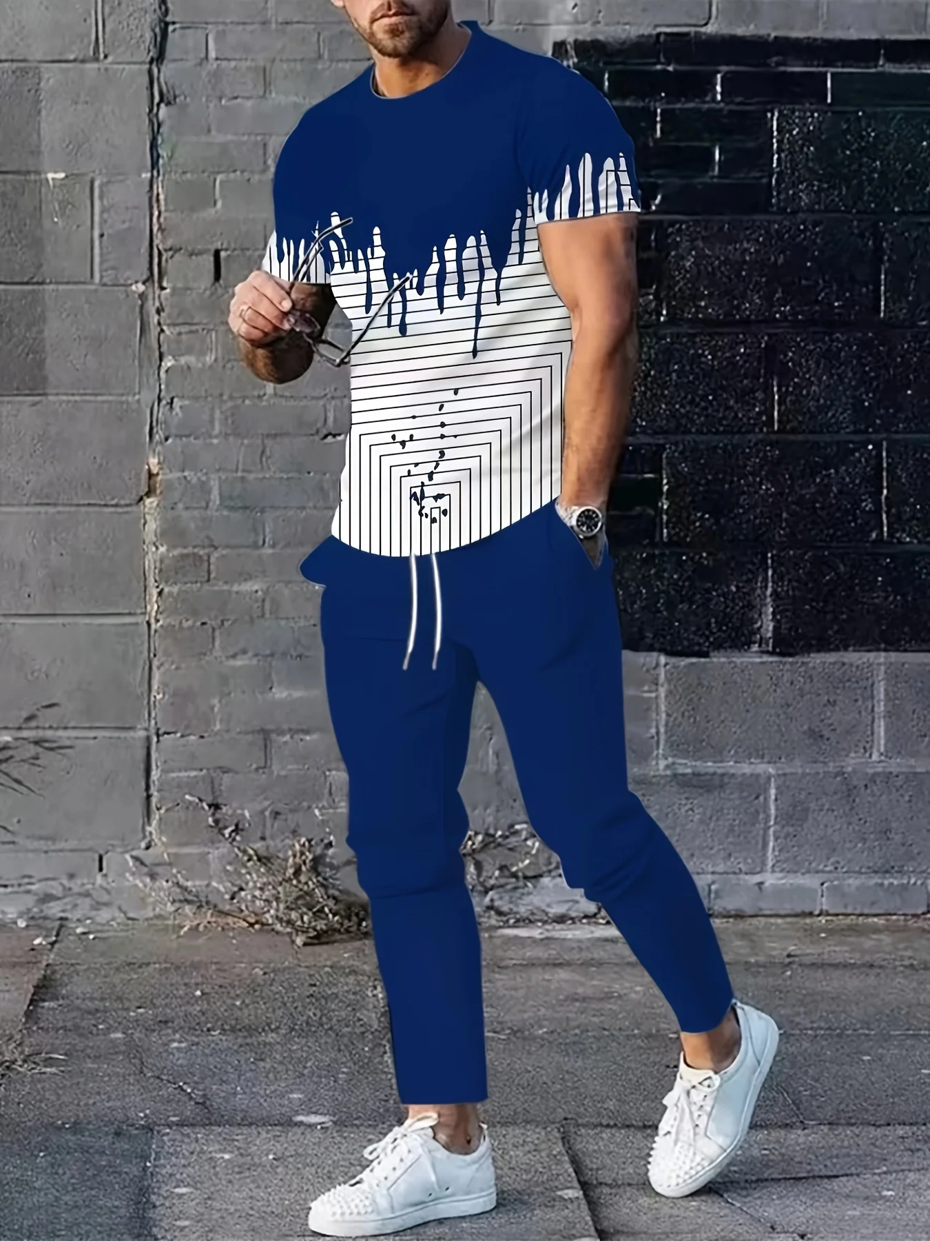 The new men's set for summer 2025 is 3D printed fashionable quick-drying breathable and sporty