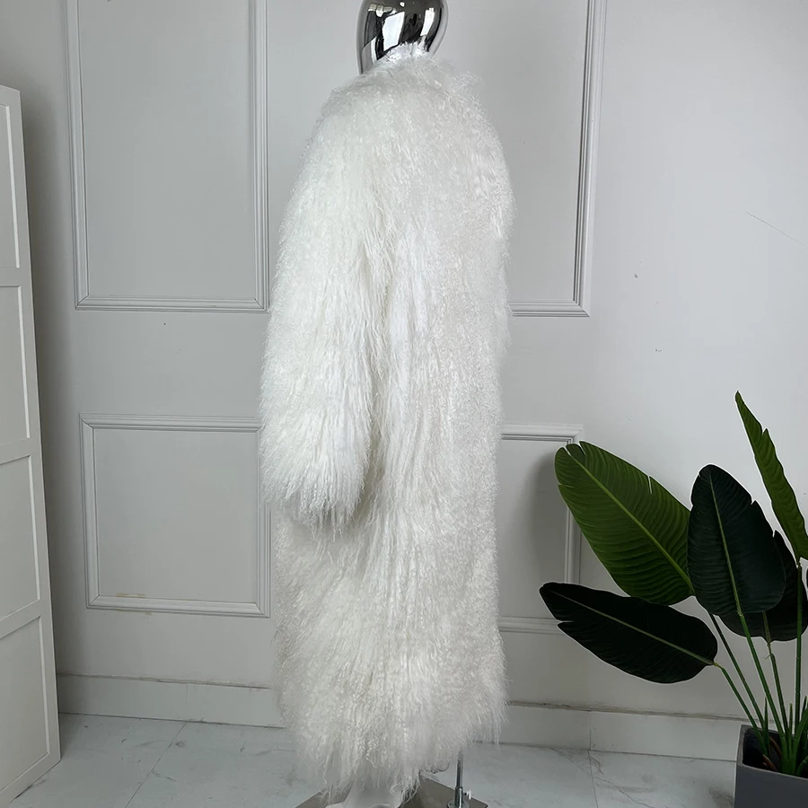 Prawdziwe płaszcze z owczej skóry dla kobiet Biały mongolski futro Kobieta Naturalne płaszcze jagnięce Najlepiej sprzedające się damskie