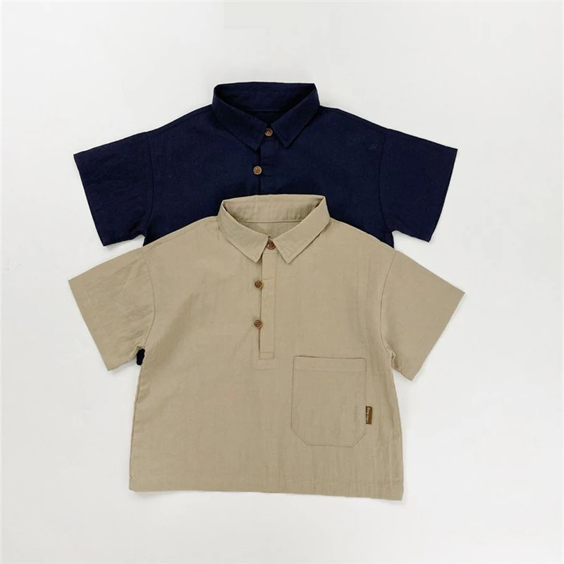 

2026 Summer New Children Short Sleeve Shirts Boys Girls Vintage Shirts Baby Cotton Casual Tops Loose Pullover Kids Clothes