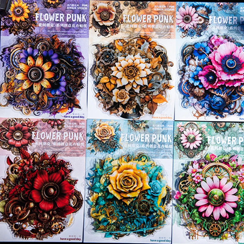 20 pcs Vintage laser Large size mechanical flower Stickers waterproof Decorative collage Diary Album Scrapbooking material