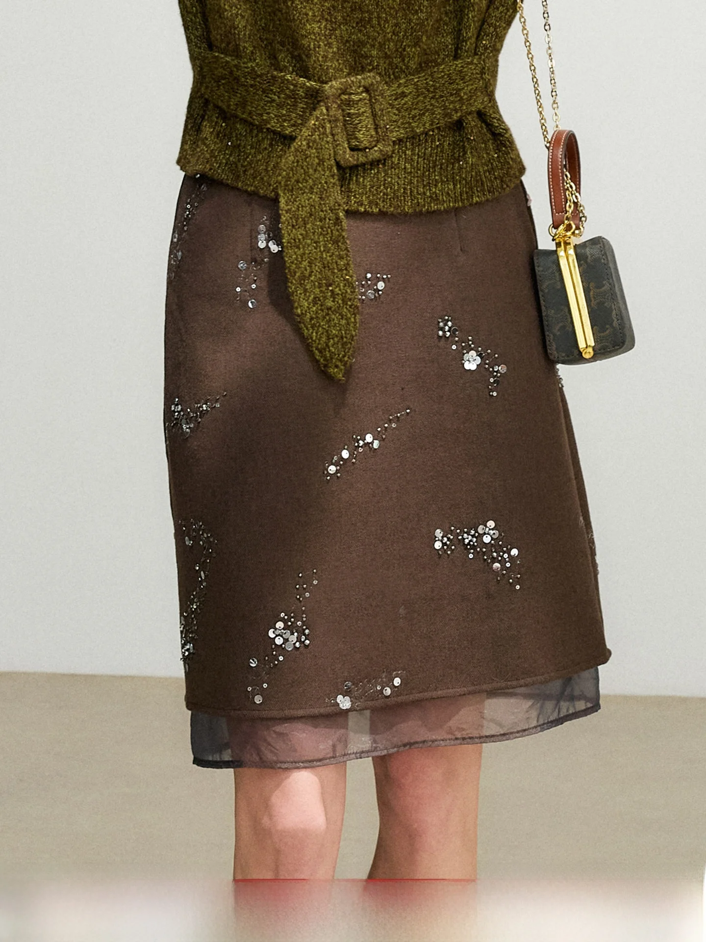 KuNMaVi Heavy Embellished A-Line  Skirt Women's Autumn Winter New Style Thousand Gold Wind Bead Knee-Length Skirts