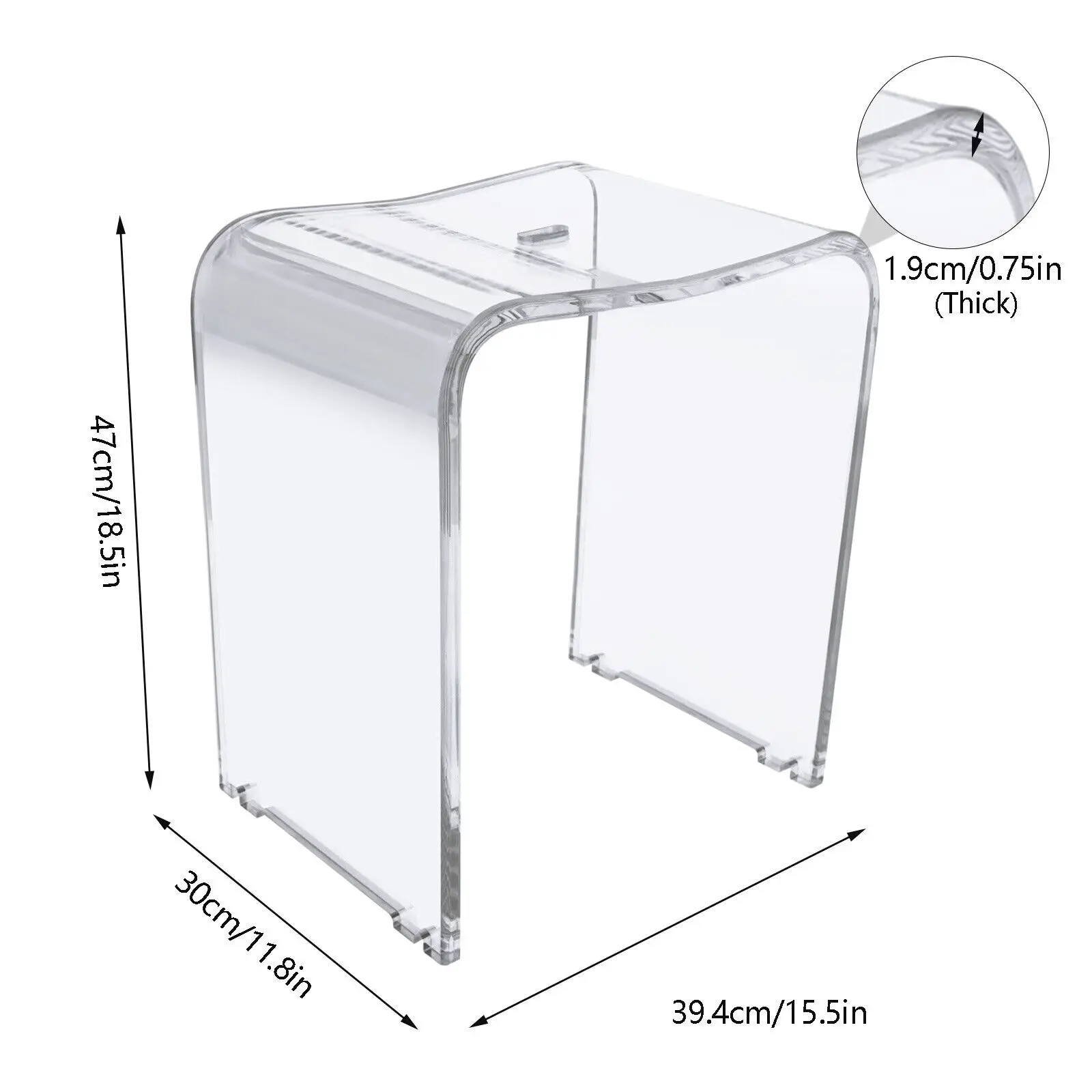 U-shaped Clear Sauna Bath Chair Seat Acrylic Shower Bench Stool Bath Chair Seat for Sauna Weight Capacity 300Lbs