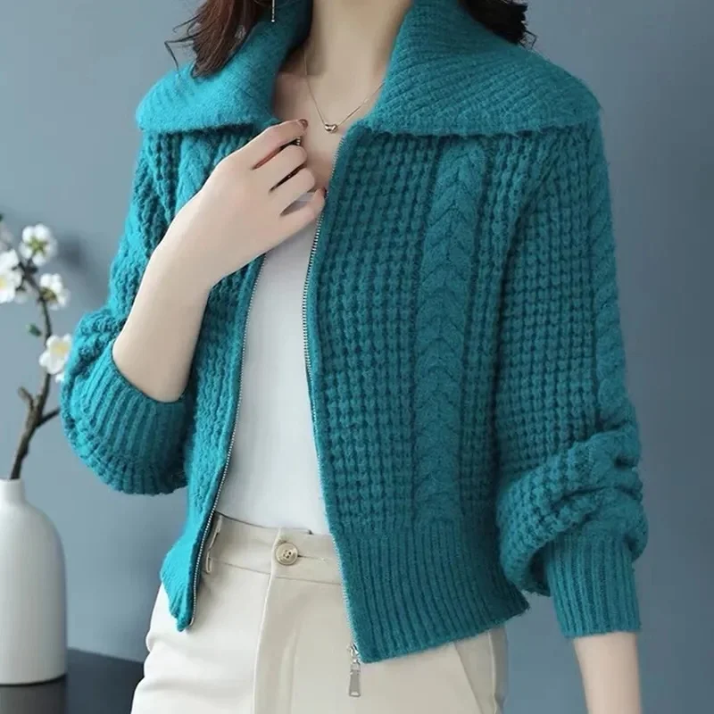 

Autumn And Winter Knitted Jacket Cardigan Women's Coat Solid Color Long Sleeve Cardigan 2024 New High Waist Short Top Women