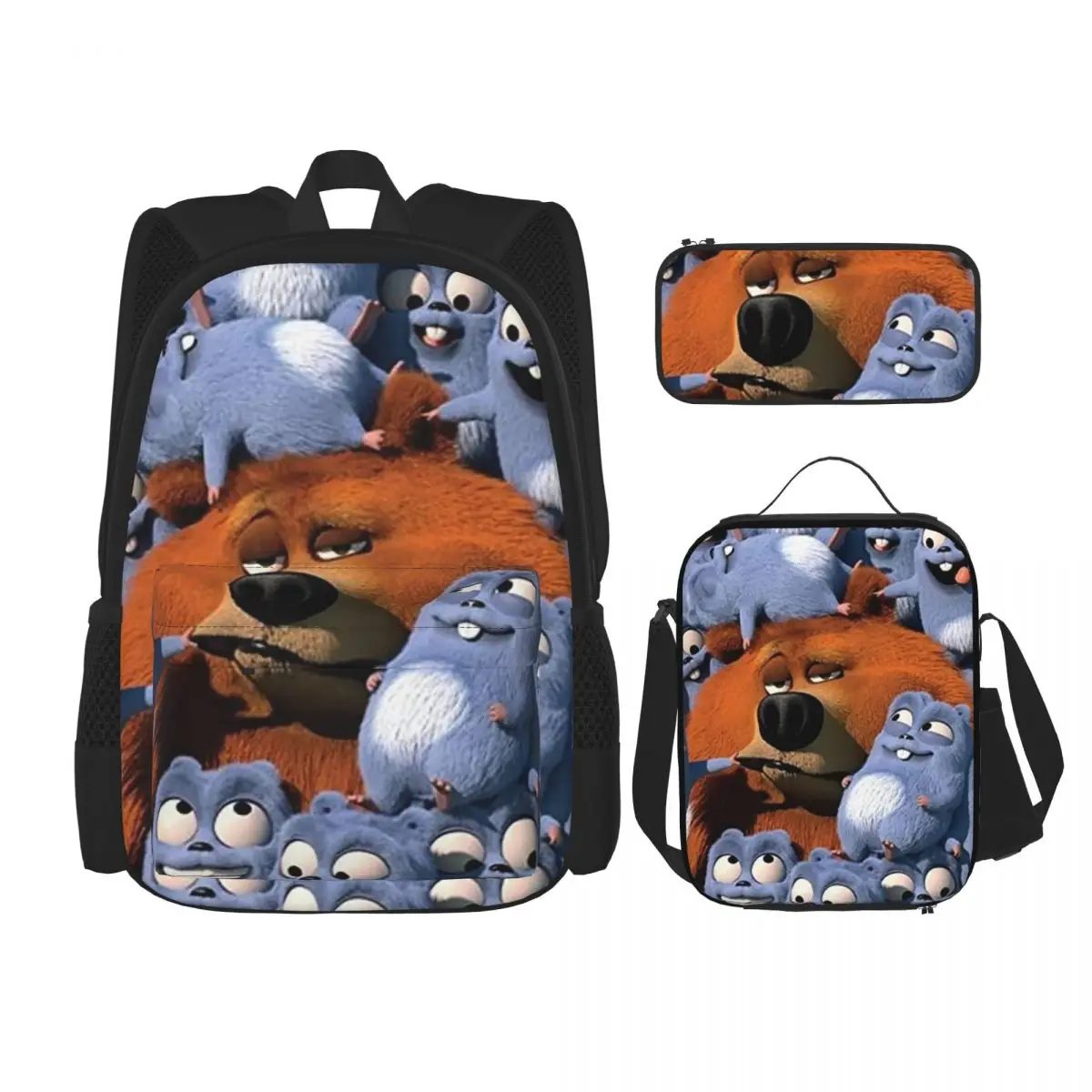 

Grizzy And The Lemmings Backpacks Boys Girls Bookbag Students School Bags Kids Rucksack Lunch Bag Pen Bag Three-Piece Set