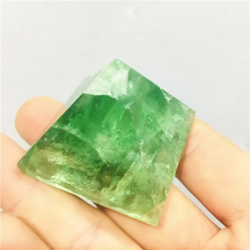 Natural crystal green fluorite stone energy pyramid home decoration