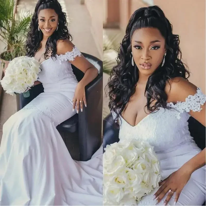 Customized Elegant African Off The Shoulder Dress Plus Size For Women 2025 Sexy Mermaid Lace Wedding Gowns Custom Made