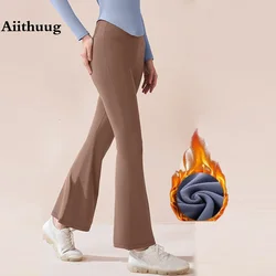 Aiithuug Warm Fleece Inner Yoga Pants Bell Bottoms Bootcut Yoga Leggings Winter Gym Pant Yoga Legging Flare Leggings Streamlined