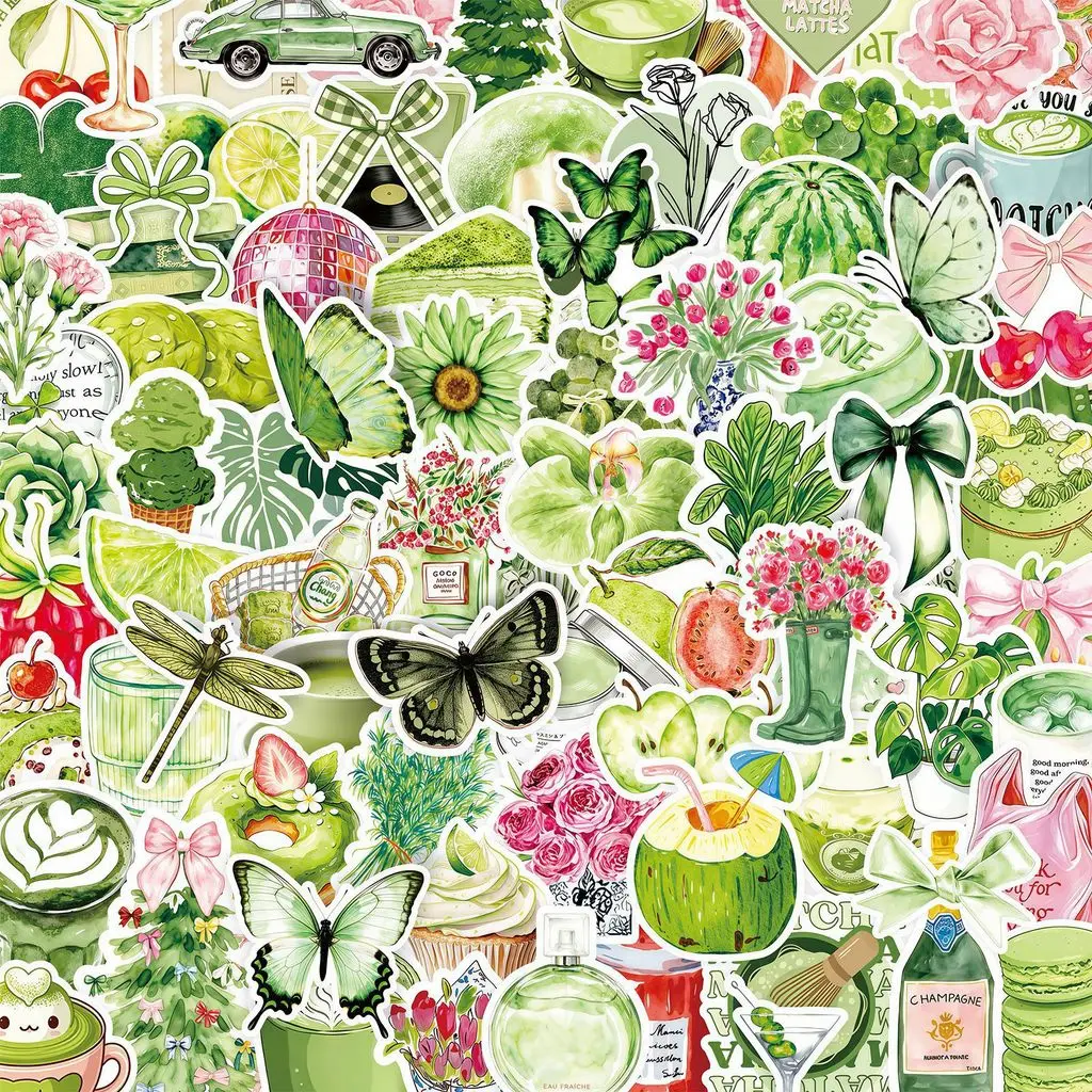 Matcha Themed Pastel Graffiti Sticker Pack 100 Sheets, Fresh Tone Stickers for Scrapbook and Gadget Collage AnimeWorlds Store