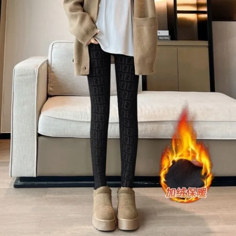 Dick gestrickte warme Nerz-Pelz-Leggings, Herbst-Winter, hohe Taille, schlankmachende, elastische, lässige Leggings