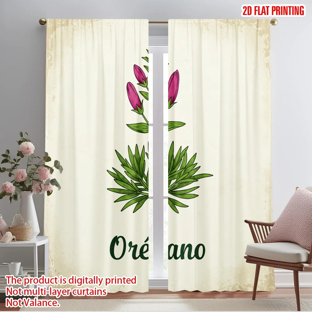 

2pcs 2D flat printing Curtain Origanum Green Herb Tulips Polyester Without Electricity Festive Holiday Perfect for Room bedroom