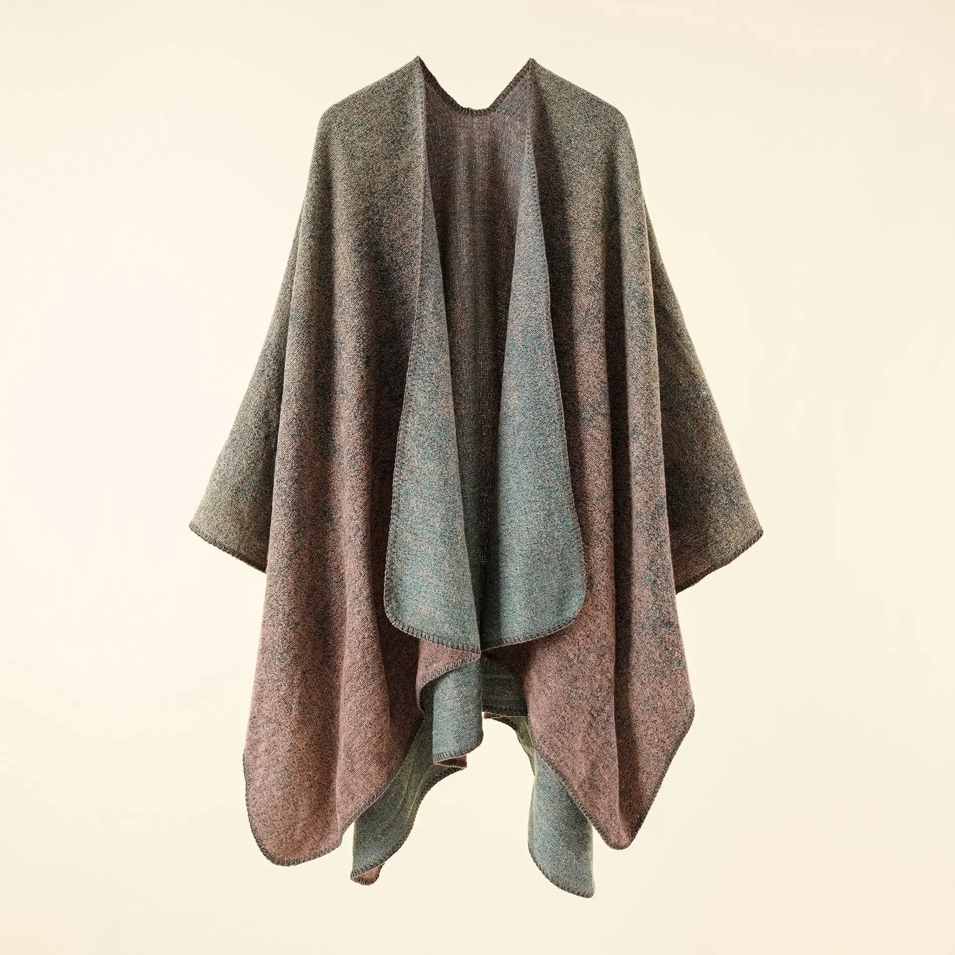 

2024 Autumn Winter New Street Solid Color Gradient Herringbone Imitation Cashmere Warm Shawl Cloak Poncho Capes Gray