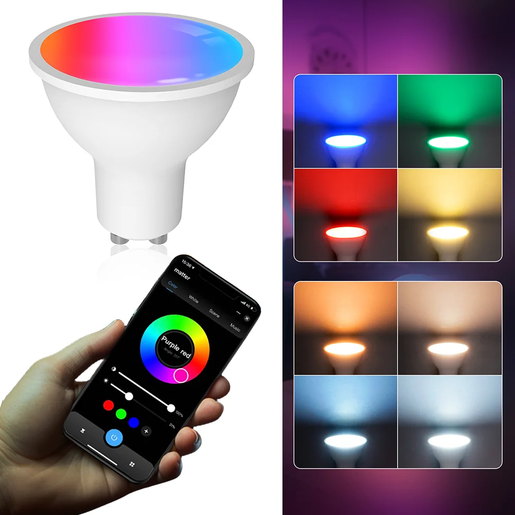 

WiFi GU10 Smart Bulb 4.7W 400LM LED Bulb 16 Million RGB Colors Candle Lamp APP Remote Control Compatible with Alexa Google Home